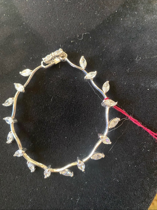 Jewelry - Sterling Silver Marquise CZ Leaf Bracelet in Silver